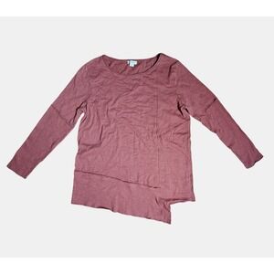 Sundance Asymmetrical Raw Hem Long Sleeve Blouse Top Burnt Rose Pink M Cotton